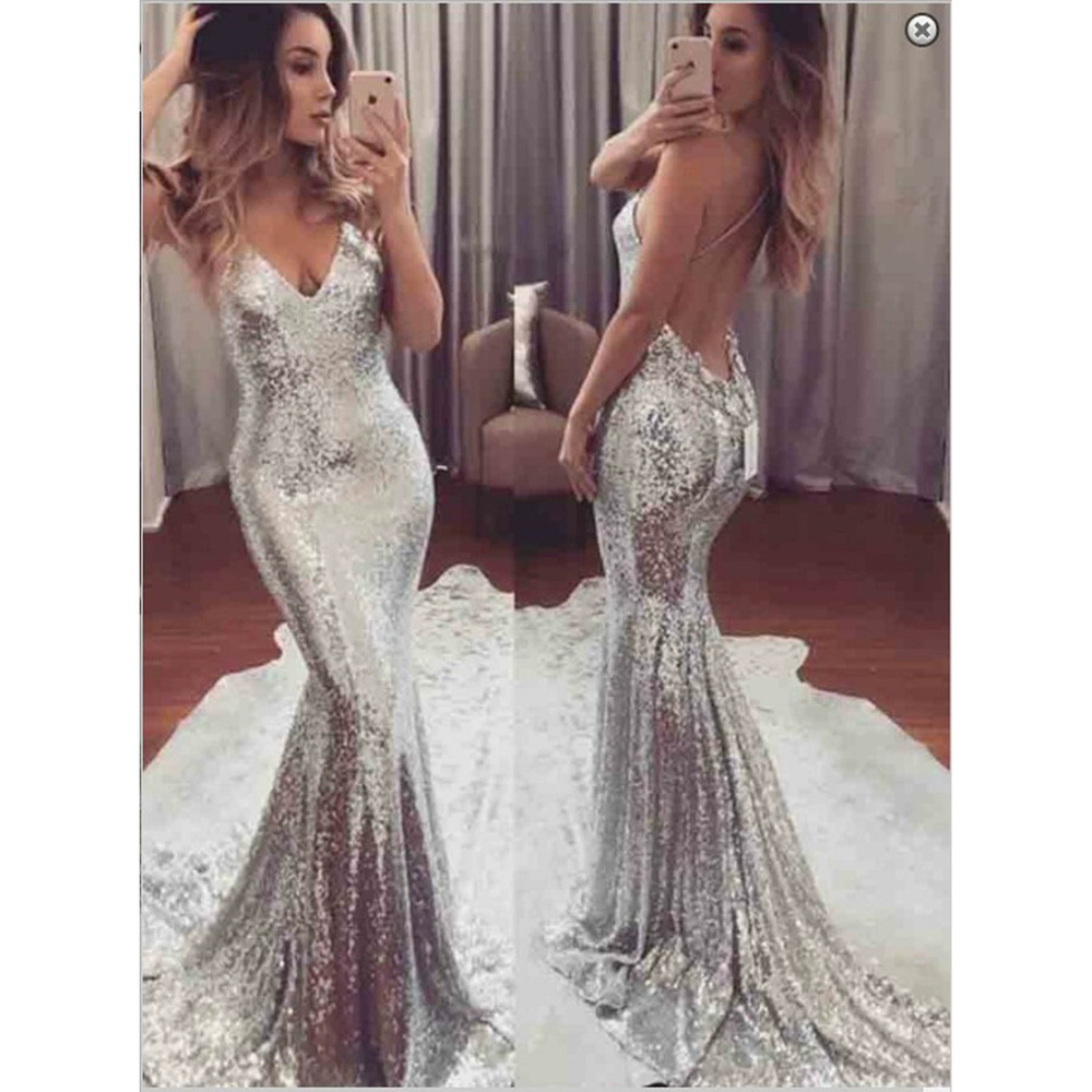 Zara Sequin Deep V Long Evening Dress